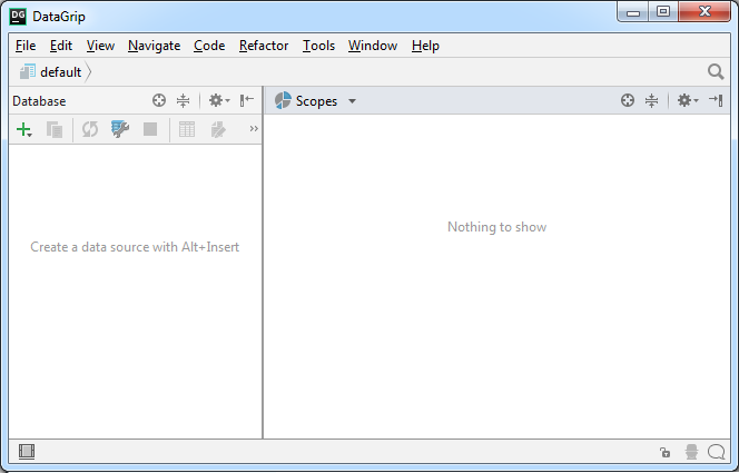 Стартовое окно программы DataGrip