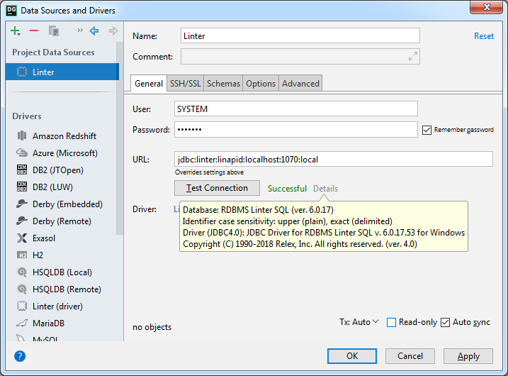 Сообщение об успешной проверке связи приложения с ЛИНТЕР-сервером