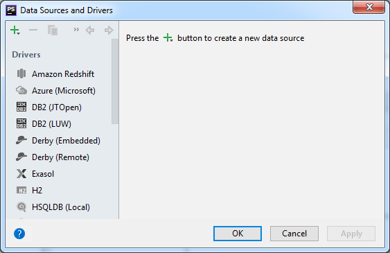 Активизация окна выбора источника (поставщика) данных