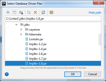 Окно выбора источника данных и драйвера