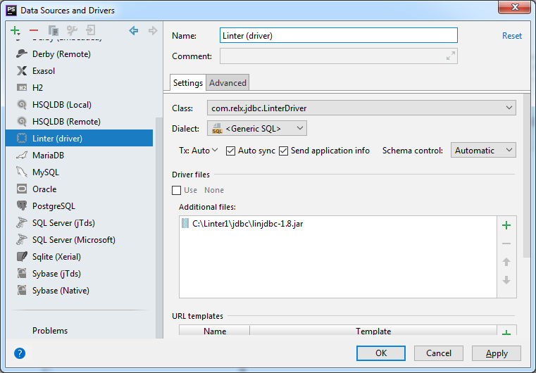 Пример настройки файла подключения к ЛИНТЕР-серверу