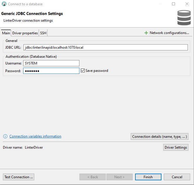 Параметры соединения