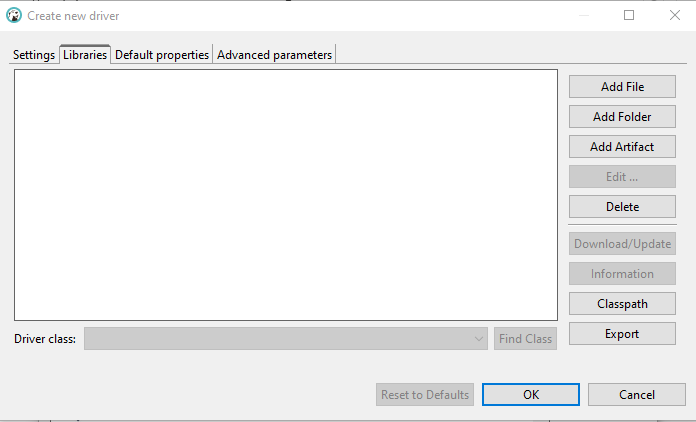 Параметры драйвера, вкладка Libraries