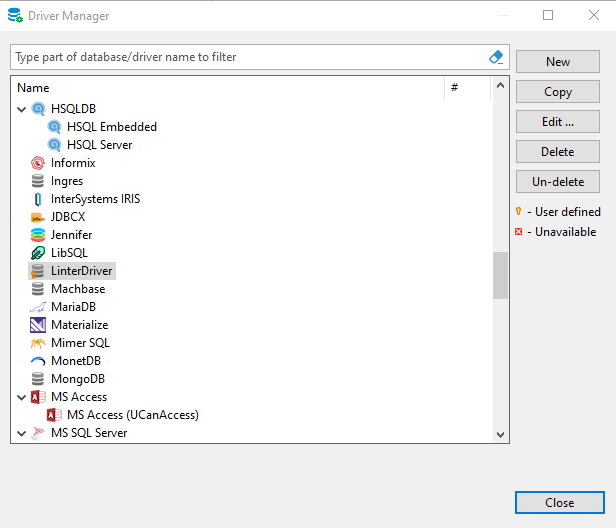 Driver Manager с добавленным драйвером