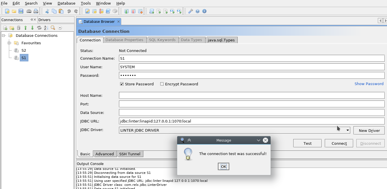 Сообщение об успешном соединении
