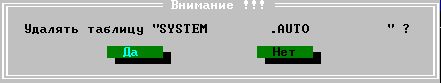 Окно подтверждения удаления таблицы