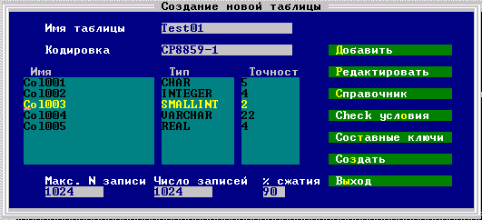 Редактирование списка столбцов