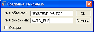 Создание синонима данной таблицы