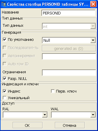 Просмотр свойств столбца