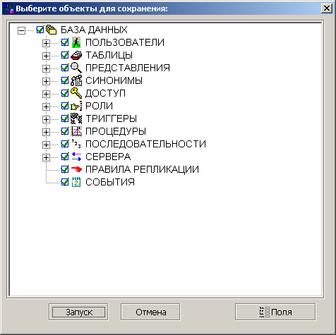 Дерево доступных объектов