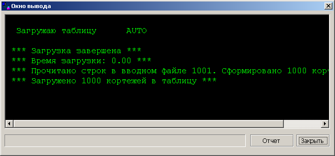 Протокол загрузки таблицы