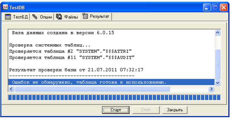 Протокол тестирования выбранных таблиц