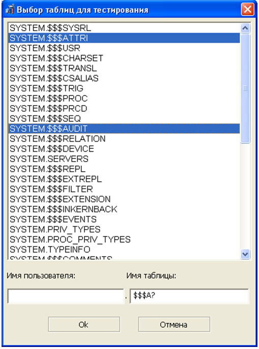 Пример маски, используемой для выбора таблиц
